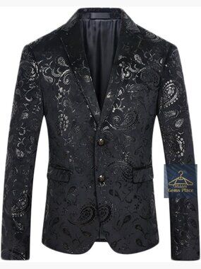 Men's Slim Fit Notched Lapel Floral Blazer Sport Coat Wedding Prom